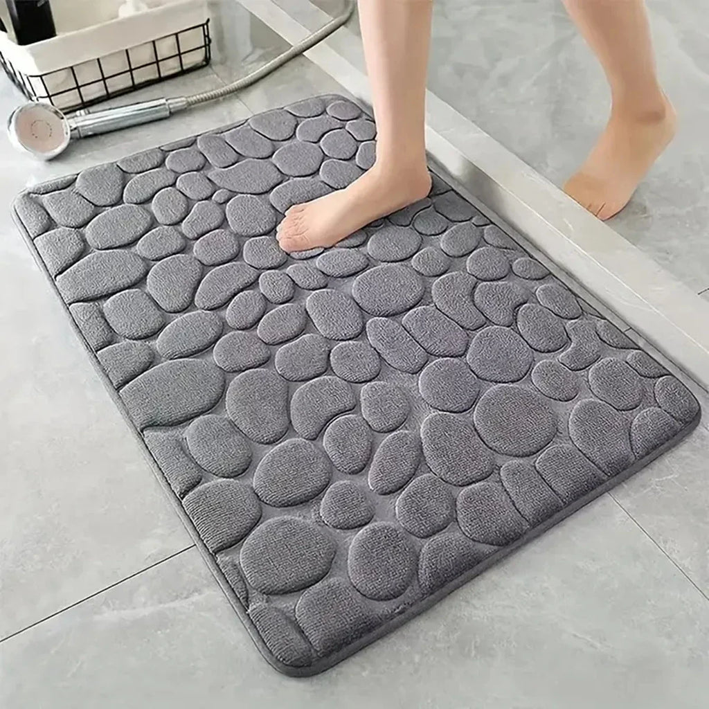 3D Non-Slip Bathroom Mat – Absorbent Cobblestone Embossed Bath & Door Floor Mat, Machine Washable & Quick Drying