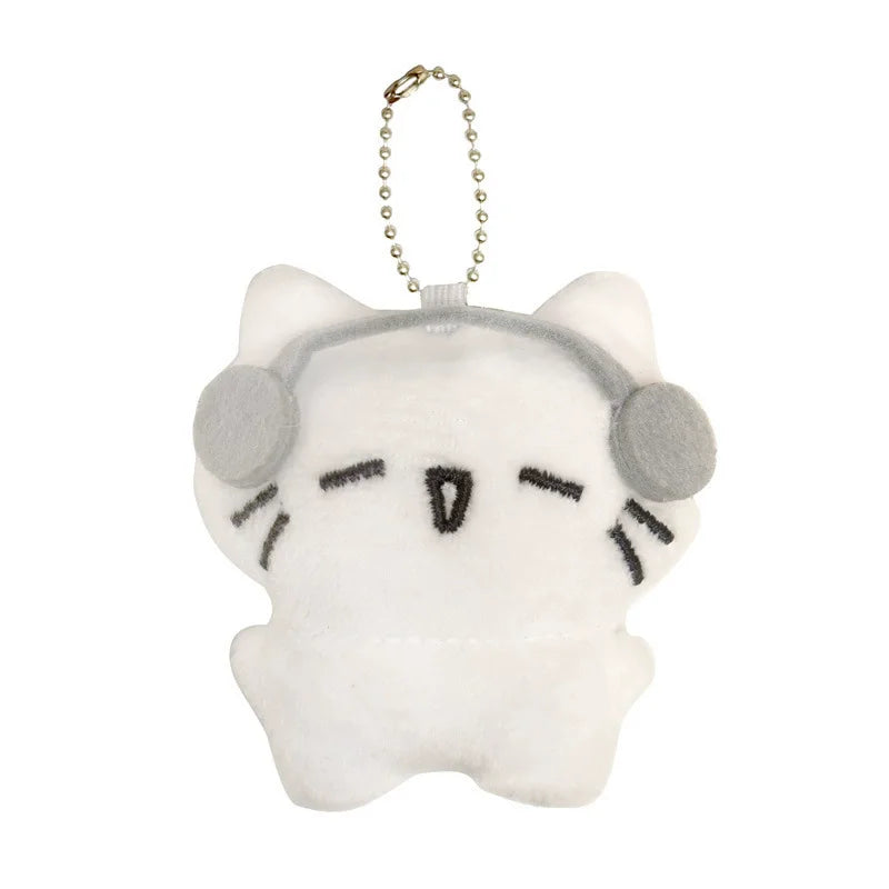 Cute Headphones Kitten Couple Keychain Mini Crying Cat Doll Plush Keyring Cartoon Dog Bee Bag Pendant Charms Backpack Decoration