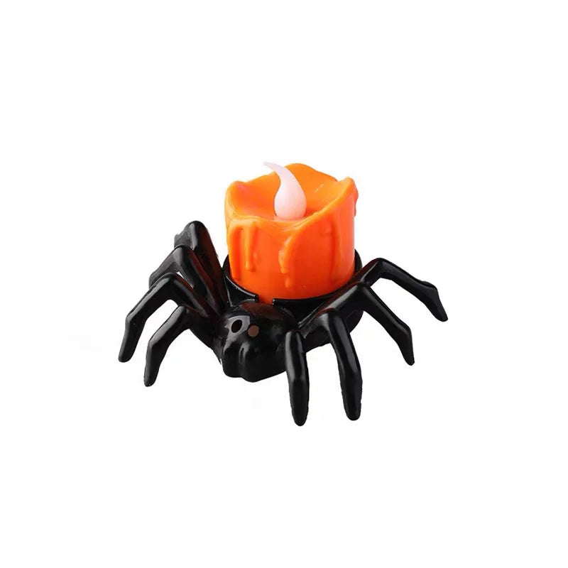 1/2pcs LED Candle Light Plastic Spider Pumpkin Lamp Haunted House Halloween Party Decoration Horror Props Halloween Decorations