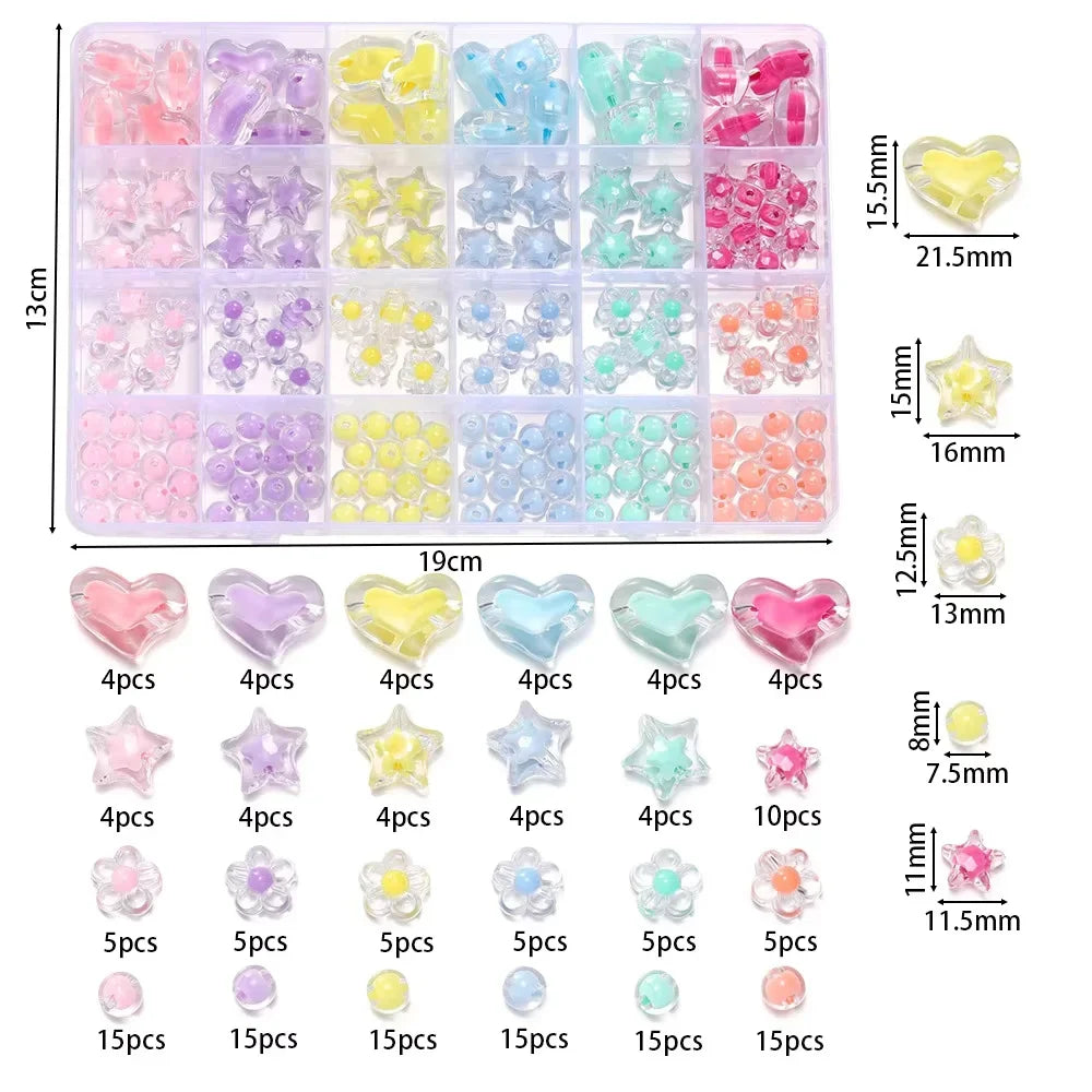 174pcs/Box Heart Acrylic Beads Flower Round Spacer Loose Beads Kits for Bracelet Keychain Jewelry Making Accessories