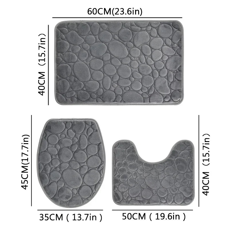 3-Piece Solid Color Bathroom Mat Set – Water-Absorbing & Non-Slip