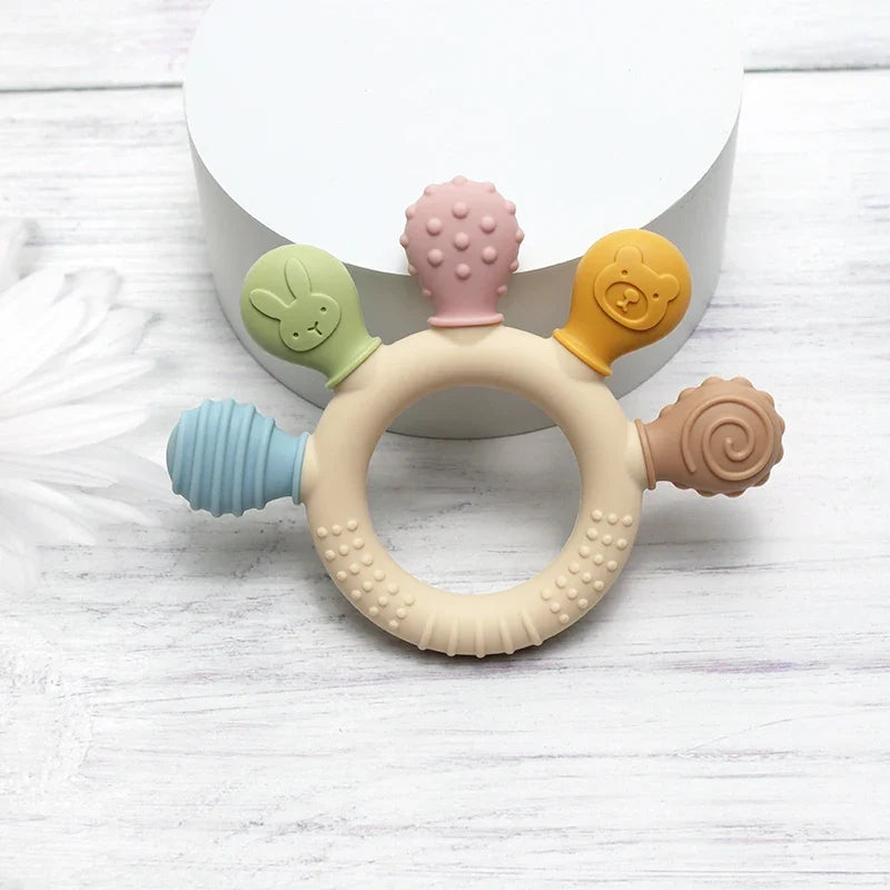 Multicolor Hand-Shaped Silicone Baby Teether – Sensory Chew Beads for Teething Relief & Anxiety, 0-12 Months