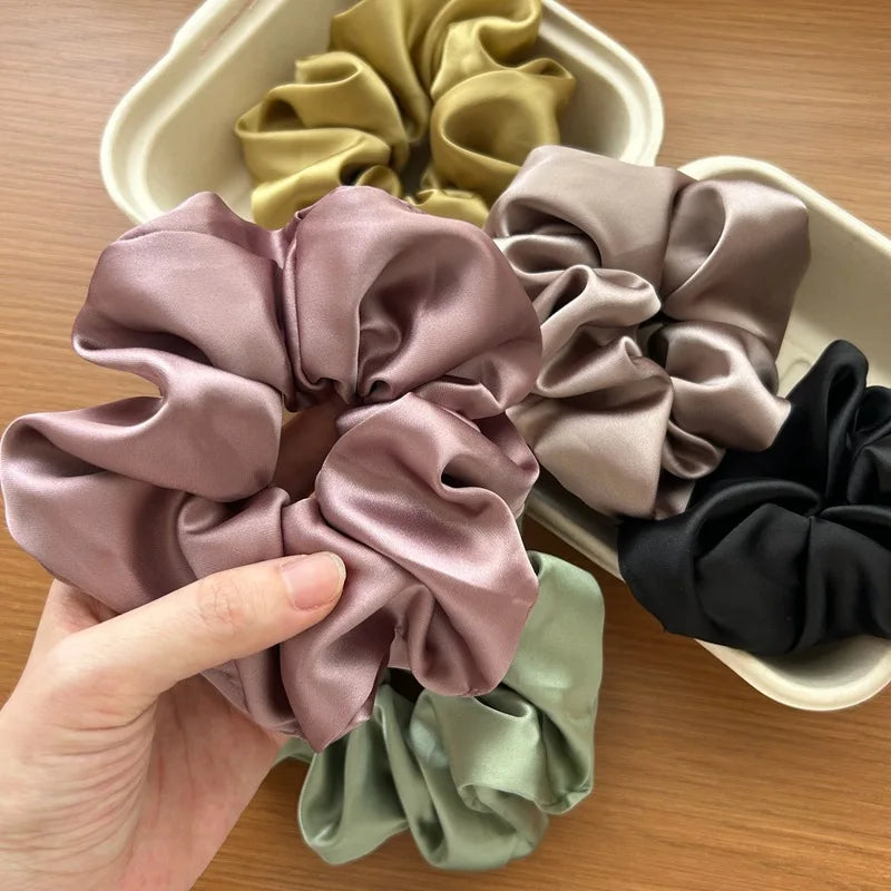 Korean Fashion Dot Satin Scrunchies – Big Elastic Silk Hair Bands for Women & Girls, Black & White