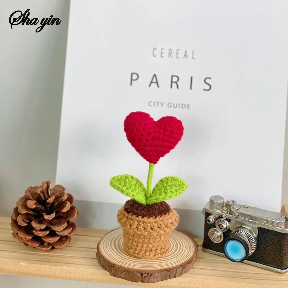 Hook Woven Finished Small Potted Plant Simulation Flower Potted Plant Flower Decoration Creative Gift Ornament