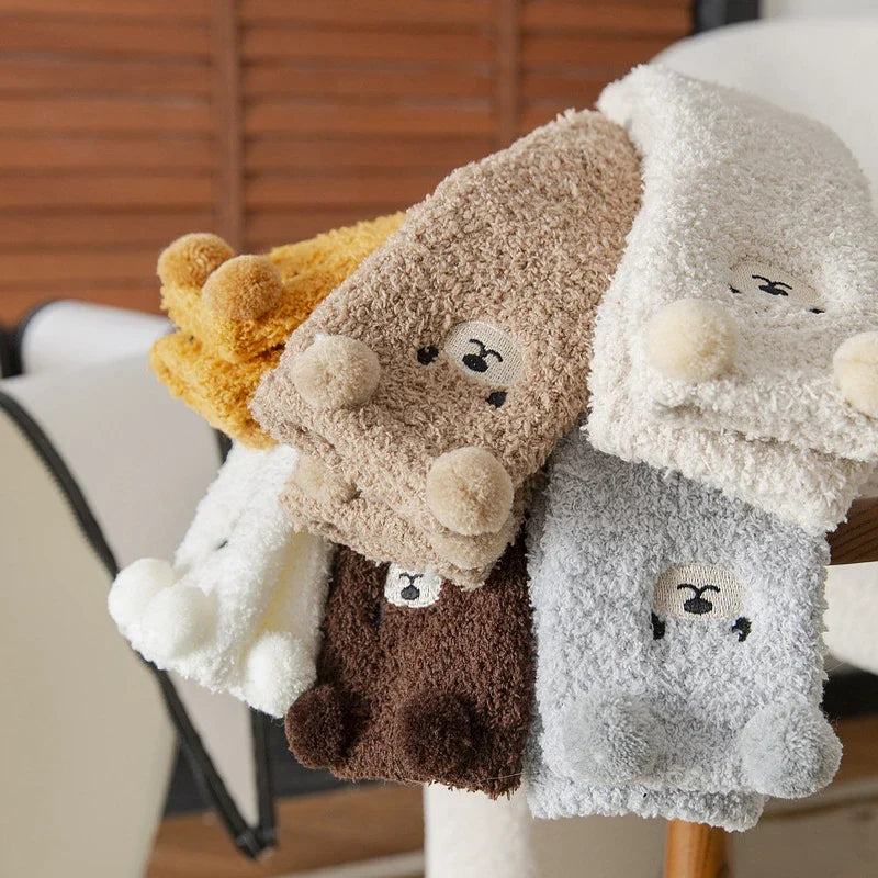 2 Pairs Cute Socks Bear Women Coral Velvet Thick Plush Warm Socks Sleep Fluffy Socks Cute Cartoon Lovely Floor Fuzzy Sock Winter