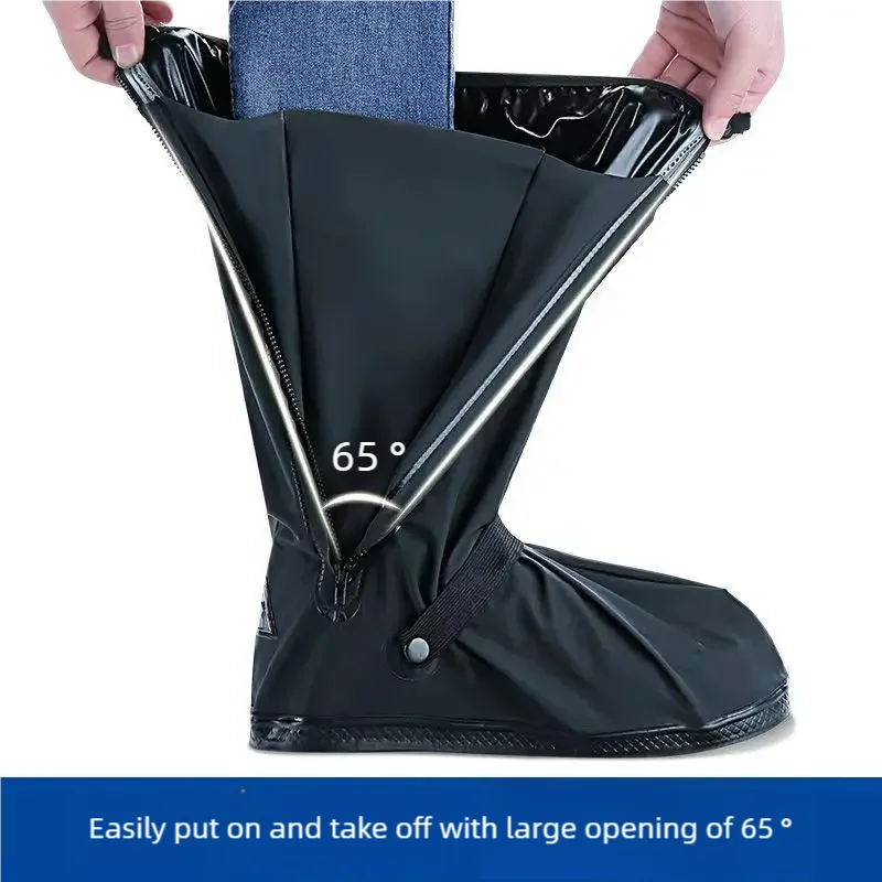 Rain Boot Shoe Covers – Black Waterproof High-Top Clear Rain & Dust Covers with Reflector for Motorcycle, Bike, Men & Women