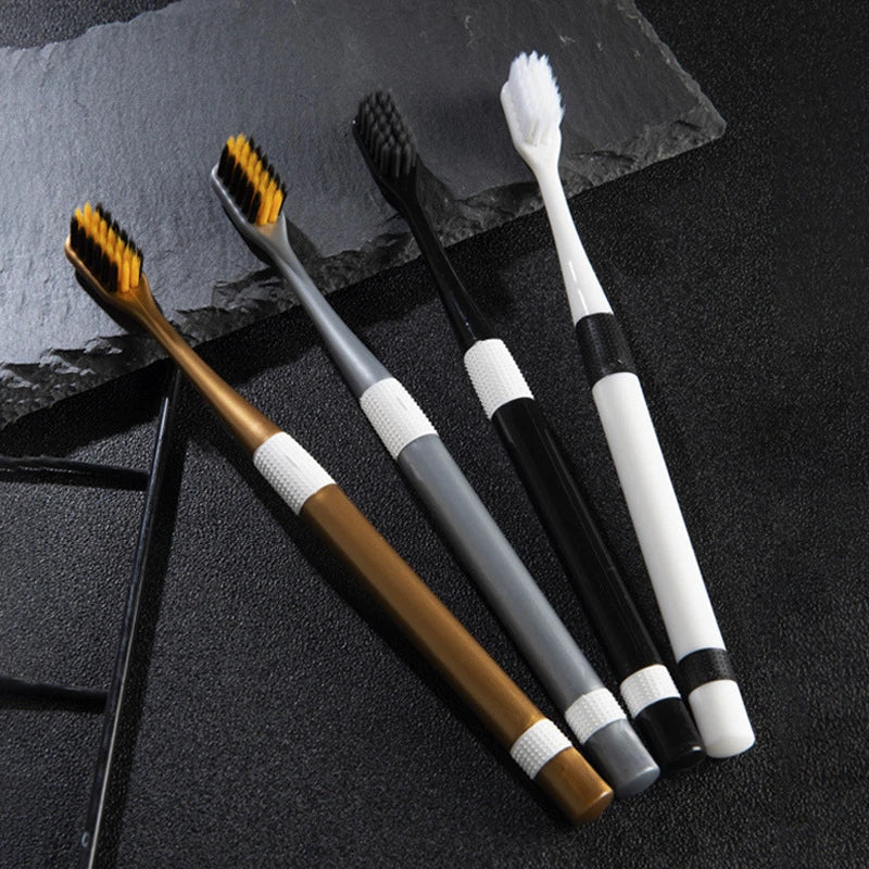 2-Pack Bamboo Charcoal Toothbrush Set – Ultra-Fine Soft Bristles for Deep Cleaning | Couple & Family Adult Toothbrushes for Sensitive Gums
