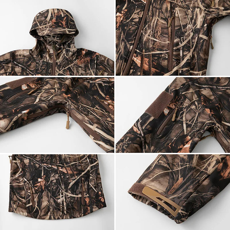 Men’s Camouflage Tactical Softshell Jacket – Waterproof Fleece Hooded Coat for Hunting, Hiking & Outdoor Adventures