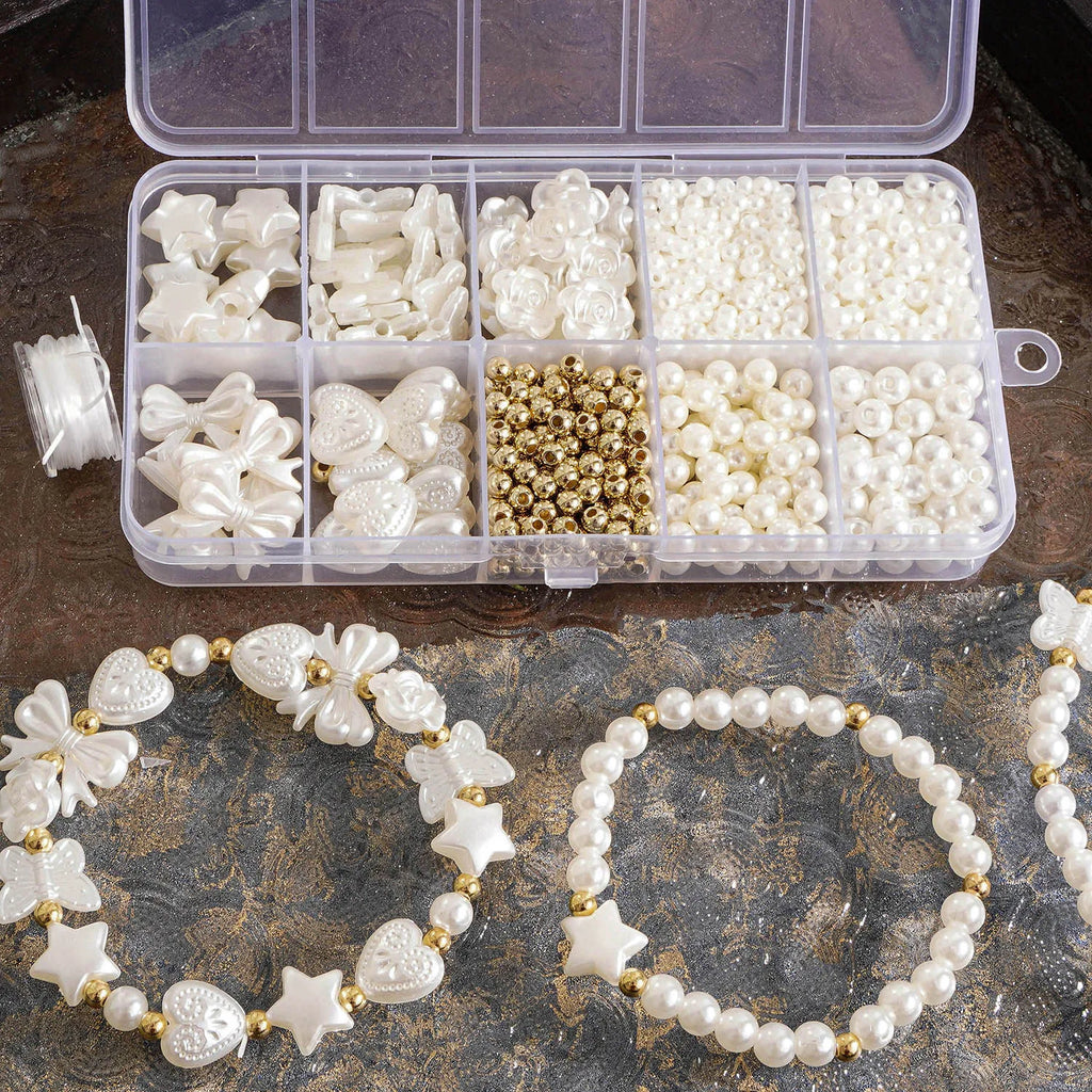 800pcs/box Faux Pearl Beading Kit For DIY Jewelry Making Loose Spacer Beads Bracelet Necklace Earring Accessories Craft Supplies