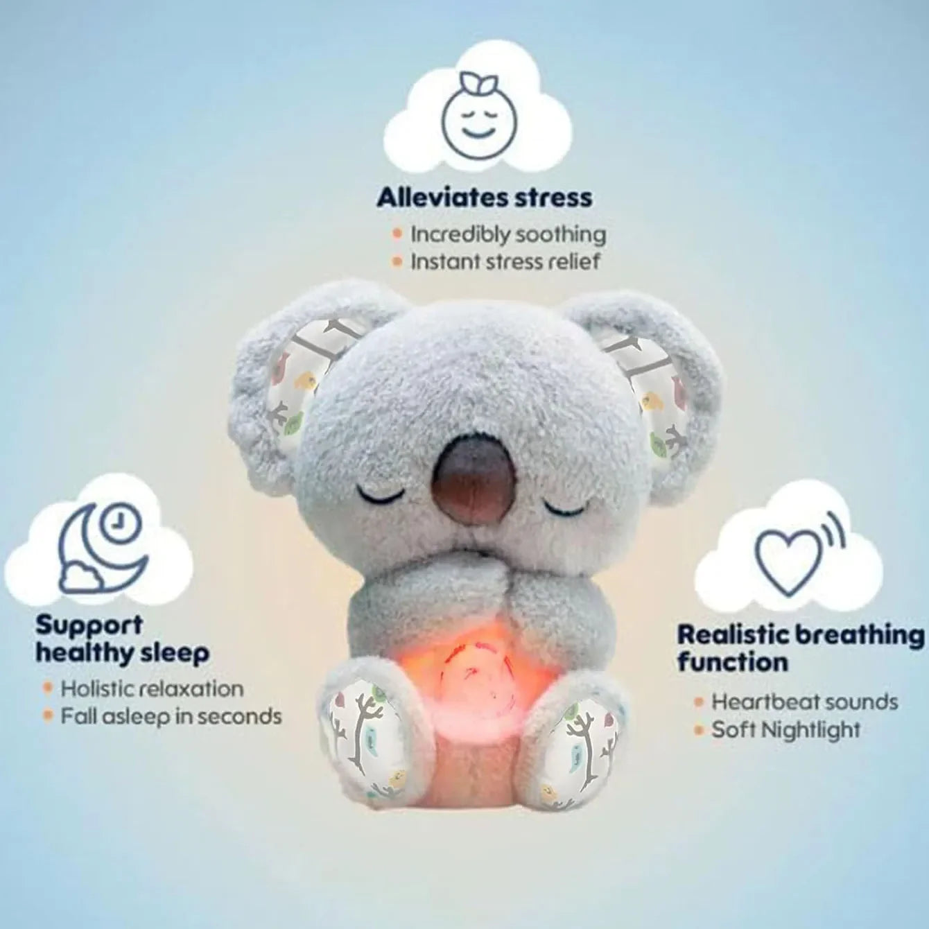 1pc Anxiety Relief sleeping Koala Breathing Plush Toy - Soothing Stuffed Animal w/ Heartbeat, Anxiety Relief Gift for Birthday & Christmas