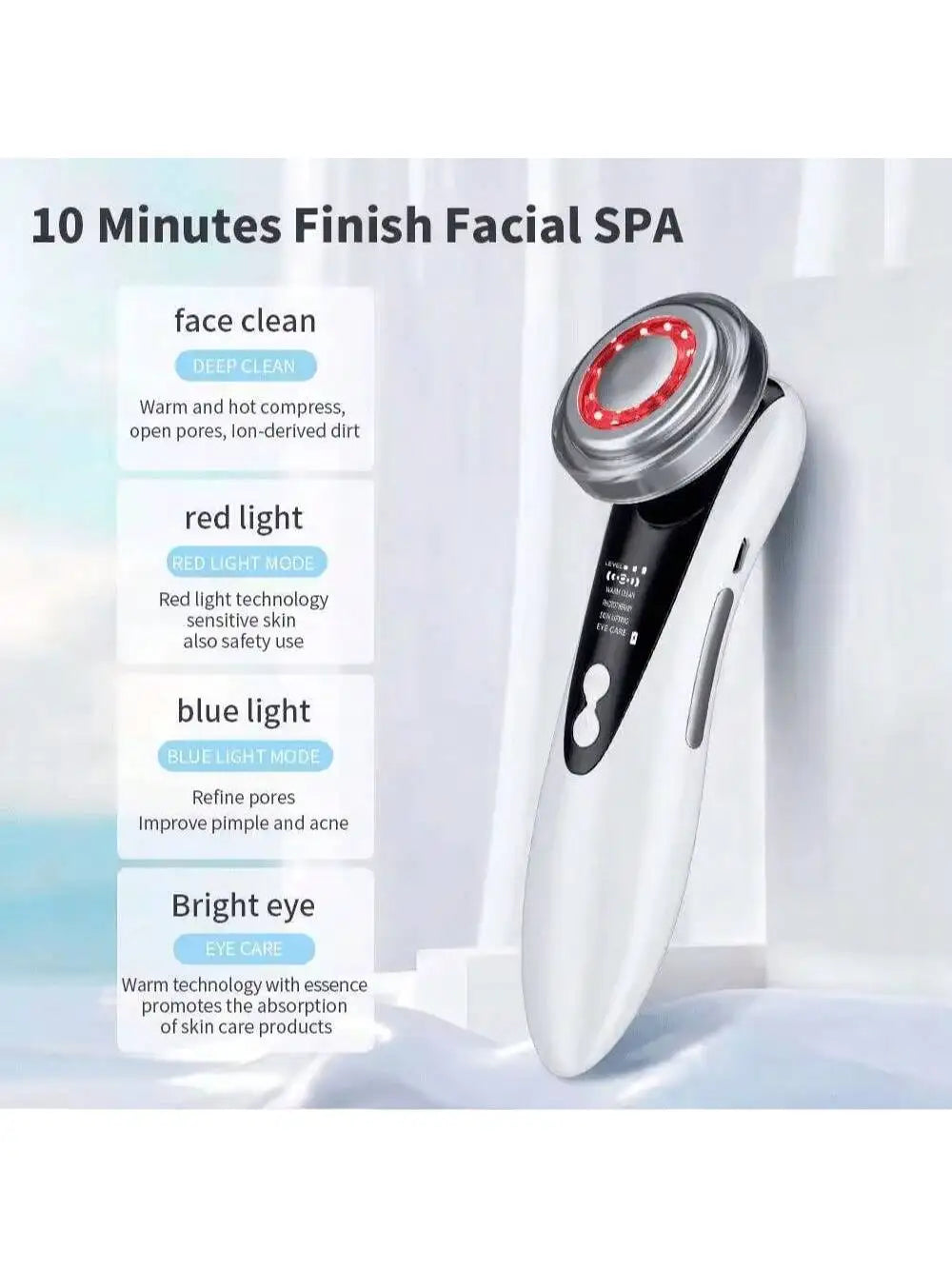 5-In-1 Facial Massager: LED Light Therapy, Eye Care, Skin Smoothing, USB Rechargeable