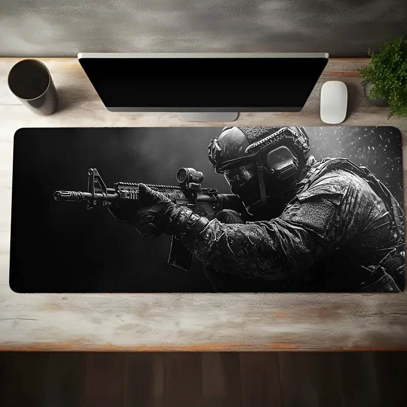 Large Tactical Soldier Mouse Pad – Non-Slip XXL Desk Mat with Stitched Edges, Gaming Accessories for FPS and Home Use