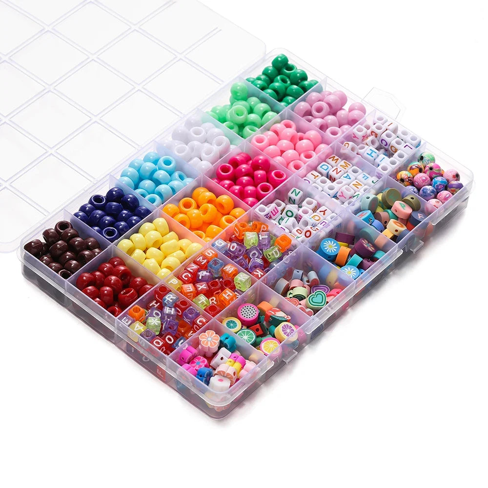 680PCS Colorful Acrylic Pony Beads & Square Letter Clay Spacer Beads – DIY Bracelet & Necklace Jewelry Making Kit