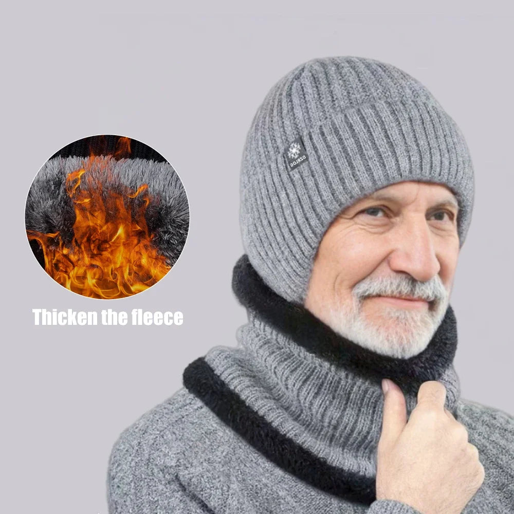 Outdoor Men’s Winter Knitted Bomber Hat – Plush Lined Peaked Cap with Earmuffs | Warm Faux Fur Cycling Hat for Cold Weather Protection