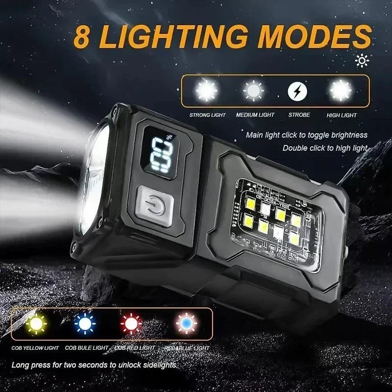 Mini USB Rechargeable LED Flashlight – Super Bright Portable Torch with COB Emergency Light & Magnetic Tail for Camping and Hiking