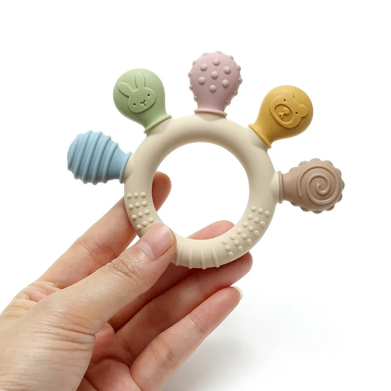 Multicolor Hand-Shaped Silicone Baby Teether – Sensory Chew Beads for Teething Relief & Anxiety, 0-12 Months