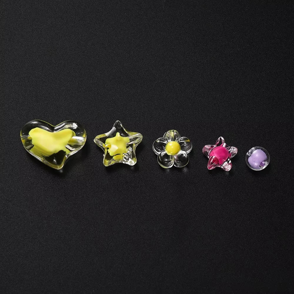 174pcs/Box Heart Acrylic Beads Flower Round Spacer Loose Beads Kits for Bracelet Keychain Jewelry Making Accessories