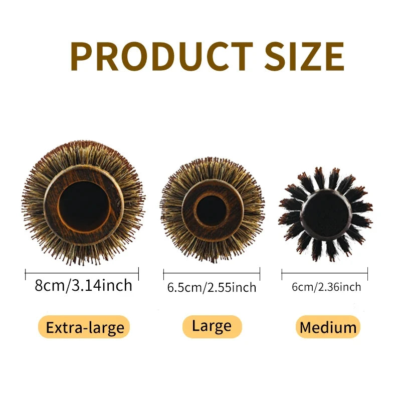 Professional Boar Bristle Round Hair Brush for Women and Men Hair Styling Comb Salon Hairdressing Hairdresser Wood Round Brush