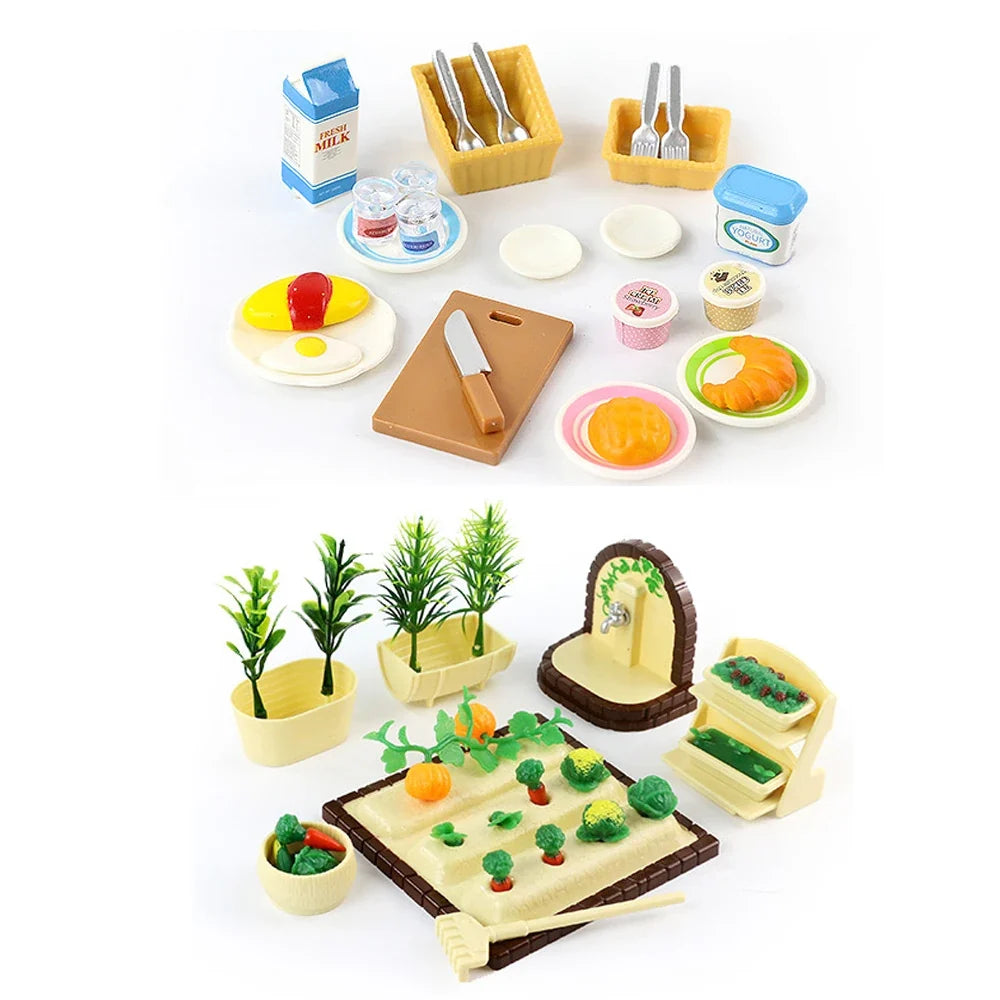 Forest Animal Family Dollhouse Furniture 1/12 Miniature Toys Girl Dolls Accessories Bedroom Bathroom Dollhouse Kit For Dolls