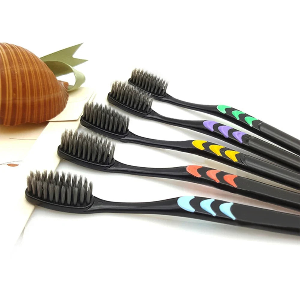 10-Pack Ultra-Soft Bamboo Charcoal Toothbrushes – Deep Cleaning Black Bristle Oral Care Set | Eco-Friendly, Gentle Gum Protection & Whitening Brush