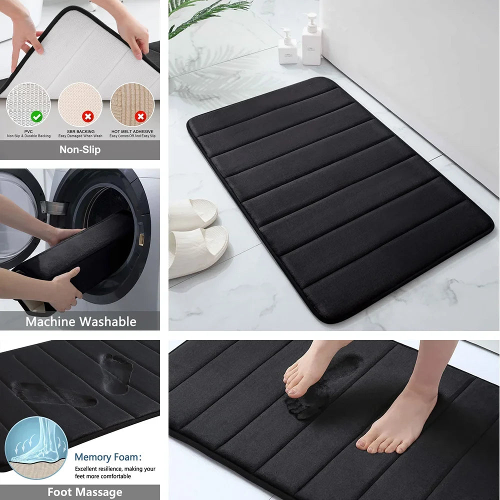 Super Absorbent Memory Foam Bath Mat – Non-Slip Bathroom Rug