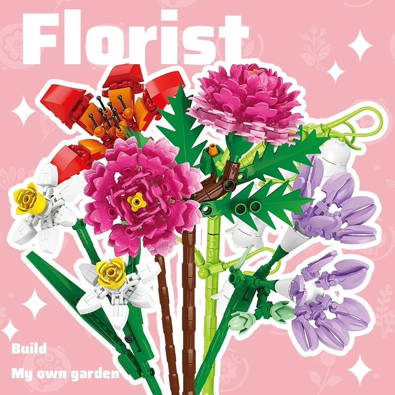 Building block bouquet simulation of flowers female gift assembly,small particle building block children's assembly toy