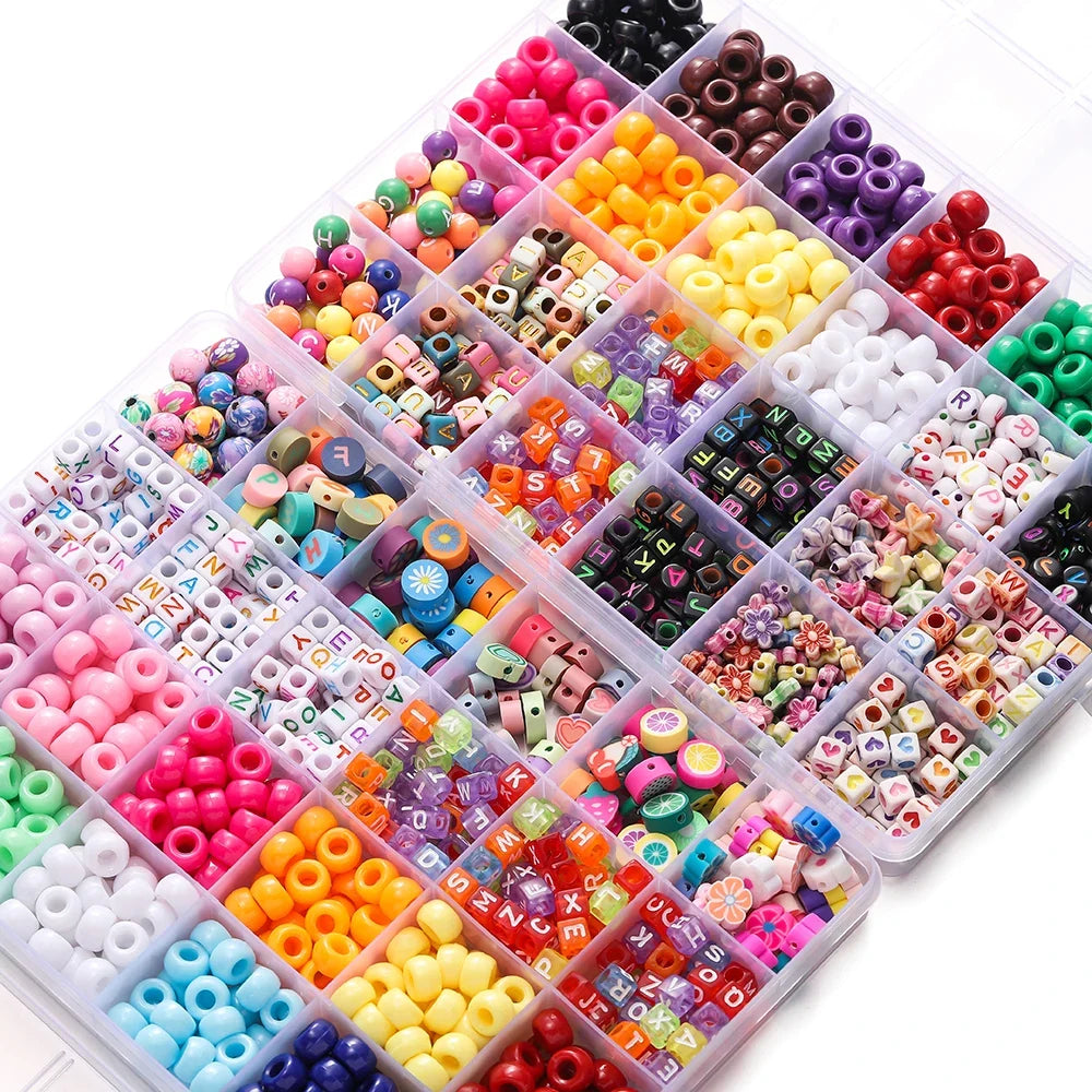 680PCS Colorful Acrylic Pony Beads & Square Letter Clay Spacer Beads – DIY Bracelet & Necklace Jewelry Making Kit