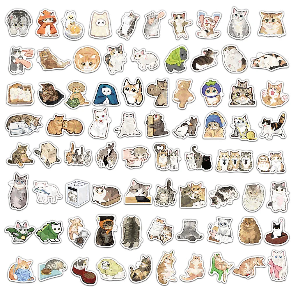 77/154/231 PCS Cartoon Cat Stickers Exquisite Animal Account Materials Phone Cases Laptop Luggage Waterproof Stickers