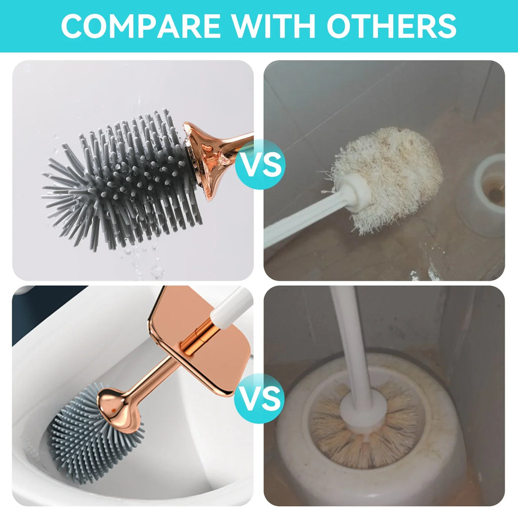 Silicone Toilet Brush Set – Long Handle Deep Cleaning Bathroom