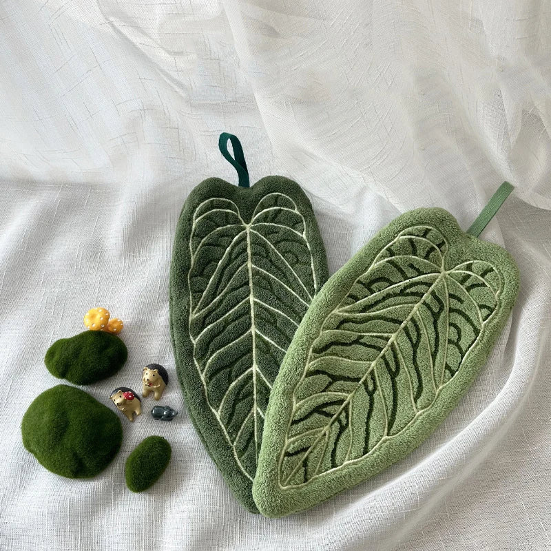 Hot Plant Hand Towel Cleaning Towel Absorbent Handkerchief Hanging Thickened Kitchen Towel Bathroom Kitchen Accessories