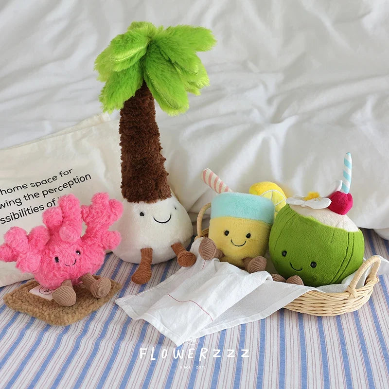Lemonade Coconut Plush Toy – Very Soft Palm Tree & Red Coral Cartoon Doll, Cute Home Décor & Christmas Gift