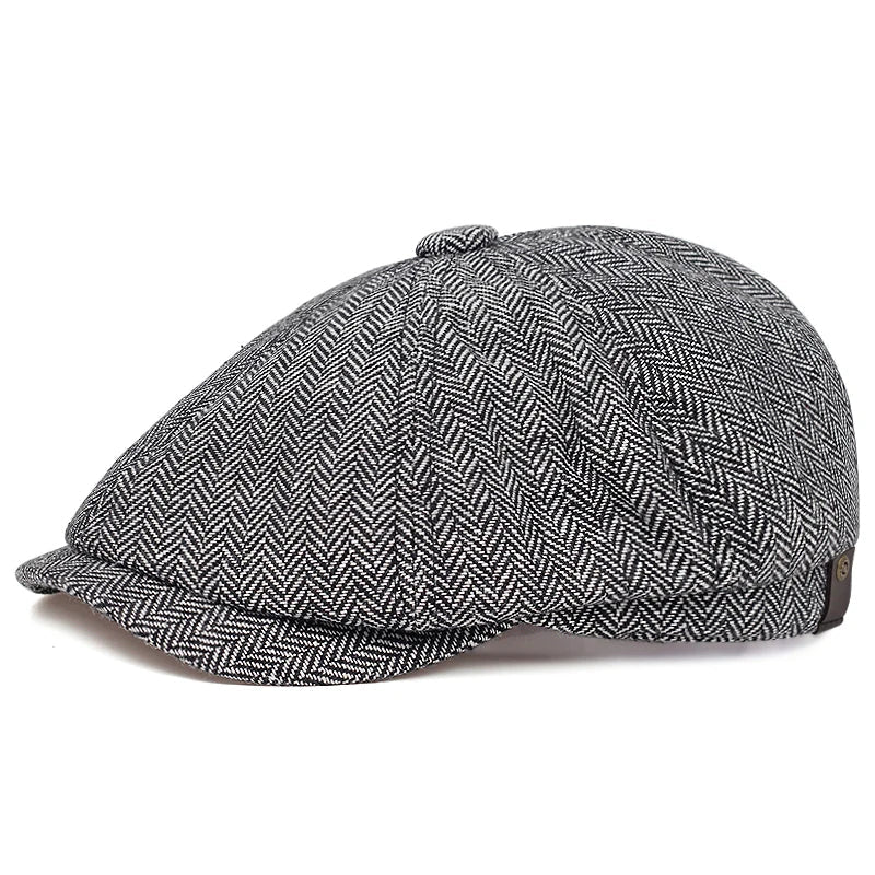 Retro Men’s Newsboy Cap – Classic Herringbone Octagonal Hat, British Style Flat Cap for Autumn & Winter, Vintage Painter Beret