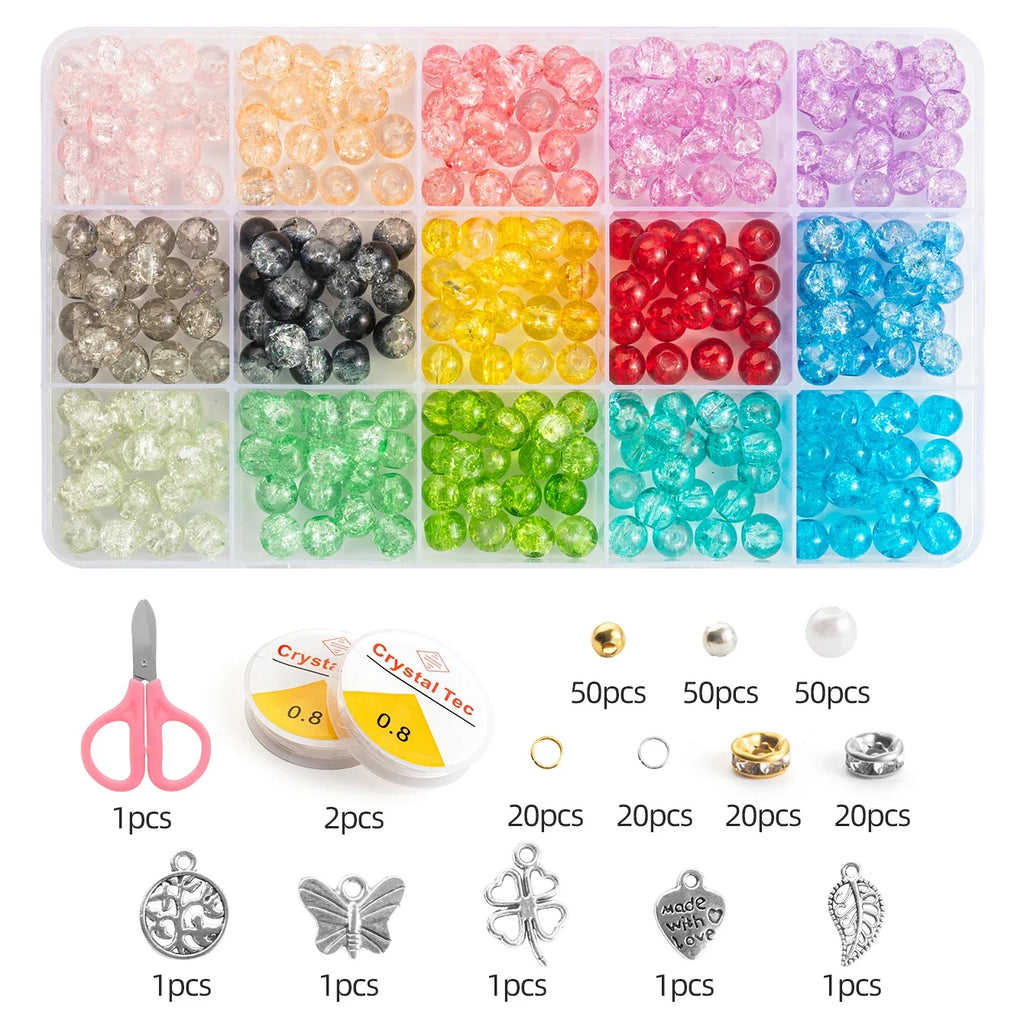 Glass Beads Bracelet Making Kit – 28 Colors 8mm Crystal & Gemstone Beads with DIY Jewelry Accessories