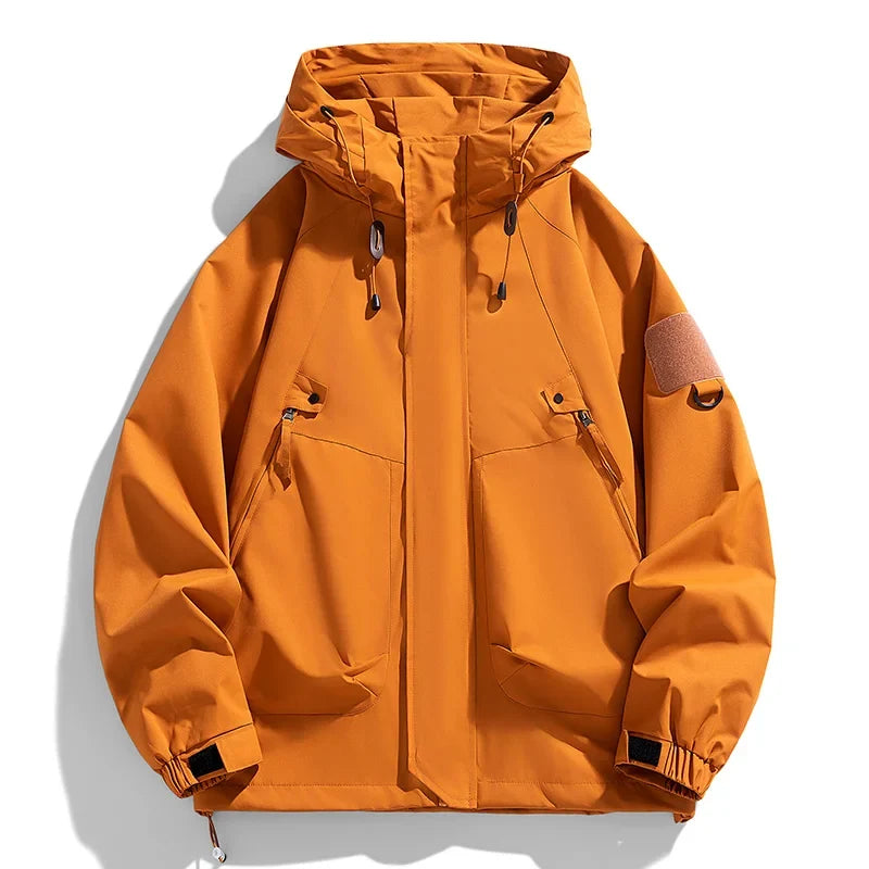 Men’s Waterproof Windbreaker Hooded Jacket – Lightweight Zipper Softshell Bomber for Hiking, Camping & Everyday Wear