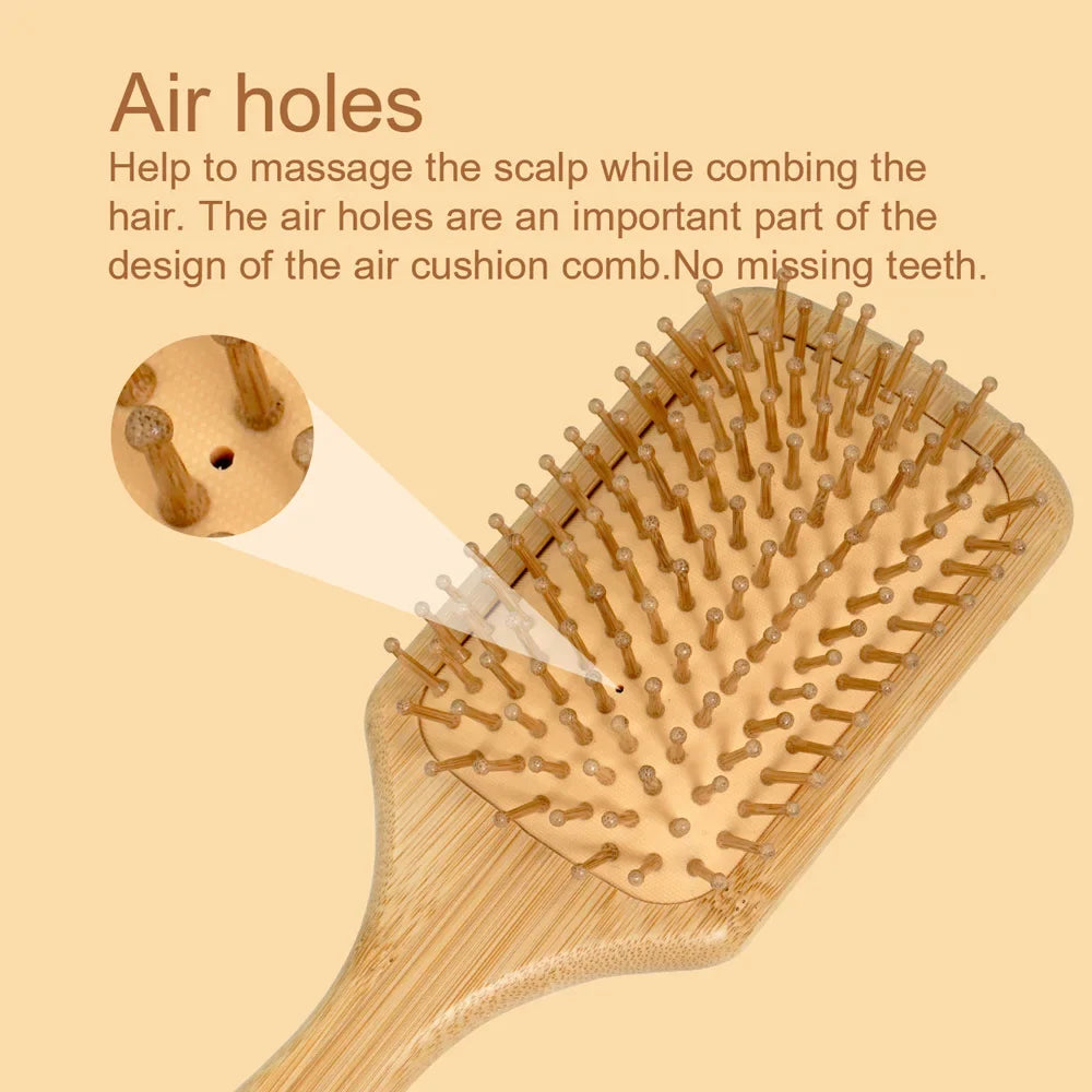 Natural Bamboo Air Cushion Hair Brush with Gift Box - Wooden Massage Comb for Smoothing Detangling Anti-Static Hair Care