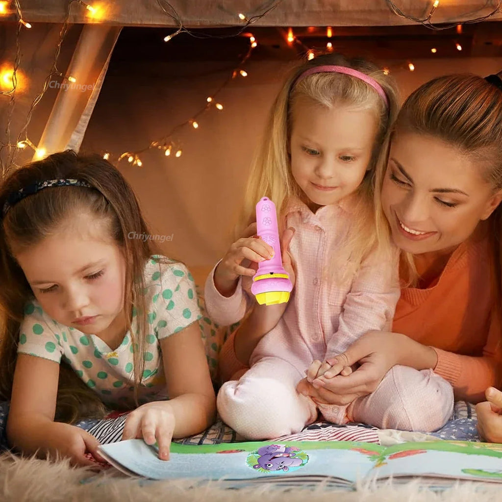 10 Cards Cartoon Projection Flashlight 80 Patterns Creative Children Flashlight Toy Projector Baby Toys Bedtime Story Book Toy