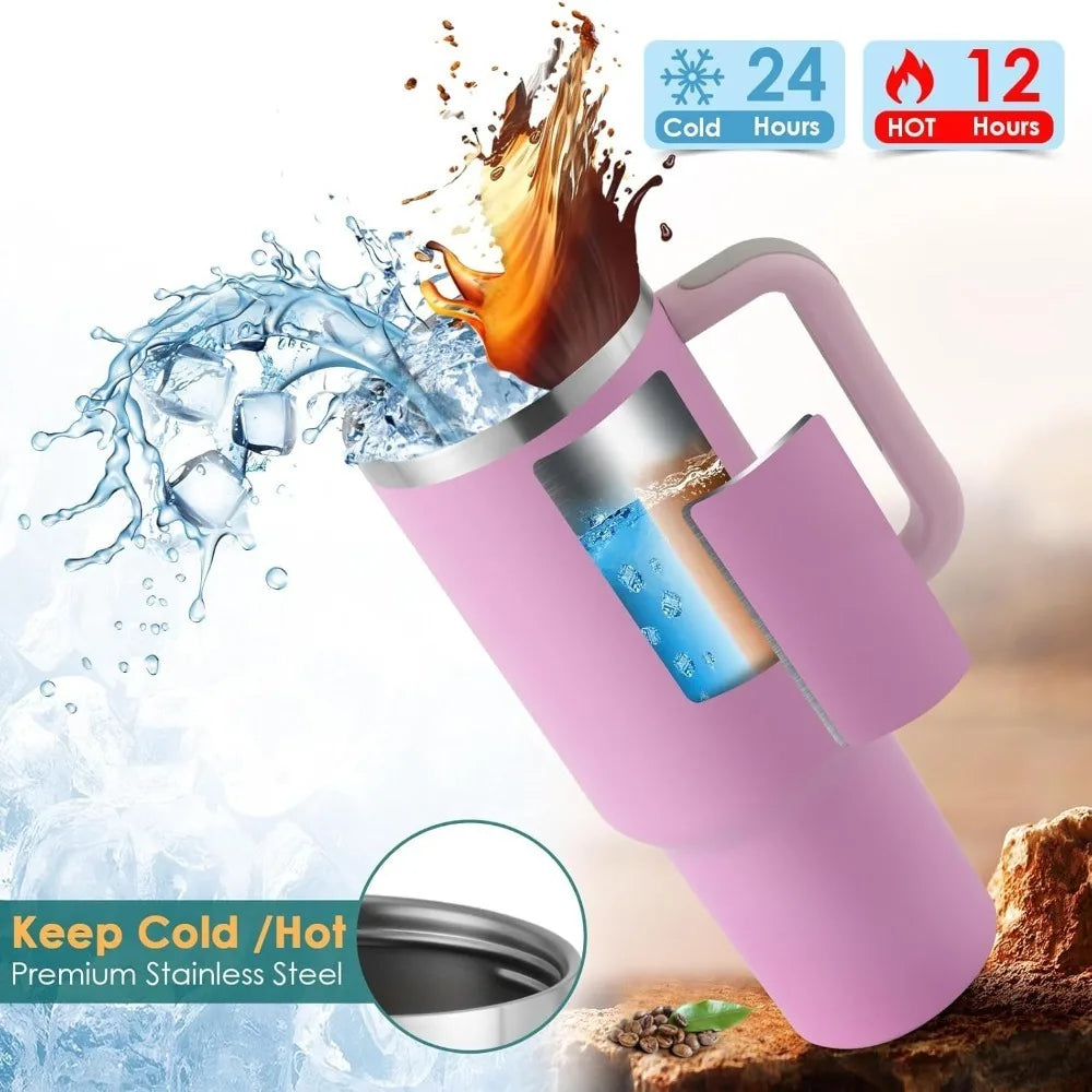 40 Oz / 1200 Ml Insulated Mug with Handle and Straw, Stainless Steel Tumbler with Spill-proof Lid for Hot or Cold Drinks
