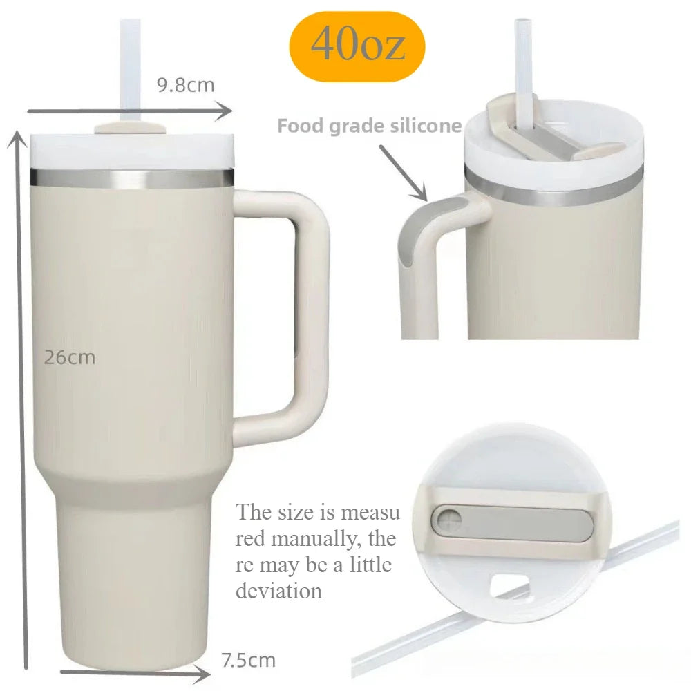 40 Oz / 1200 Ml Insulated Mug with Handle and Straw, Stainless Steel Tumbler with Spill-proof Lid for Hot or Cold Drinks