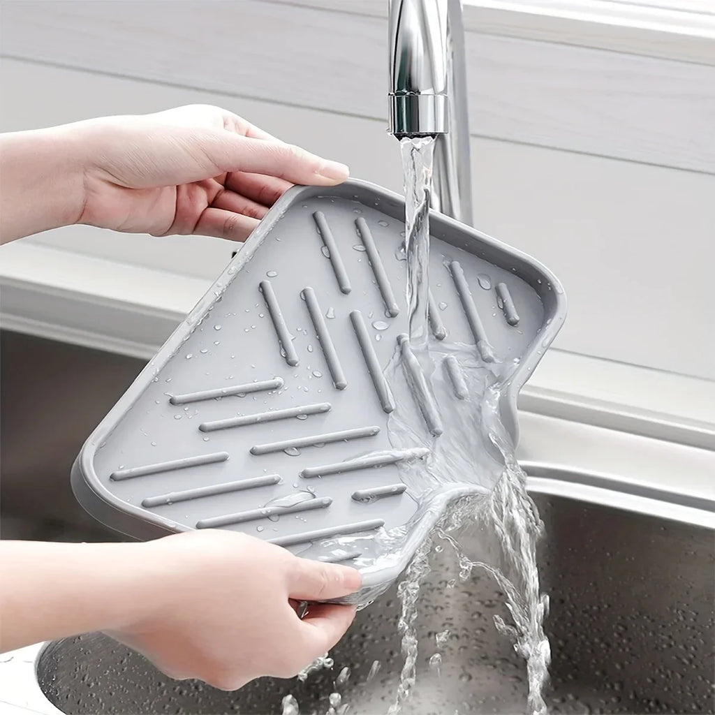Multifunctional Silicone Sink Tray with Drain – Soap, Sponge & Brush Organizer for Kitchen & Bathroom