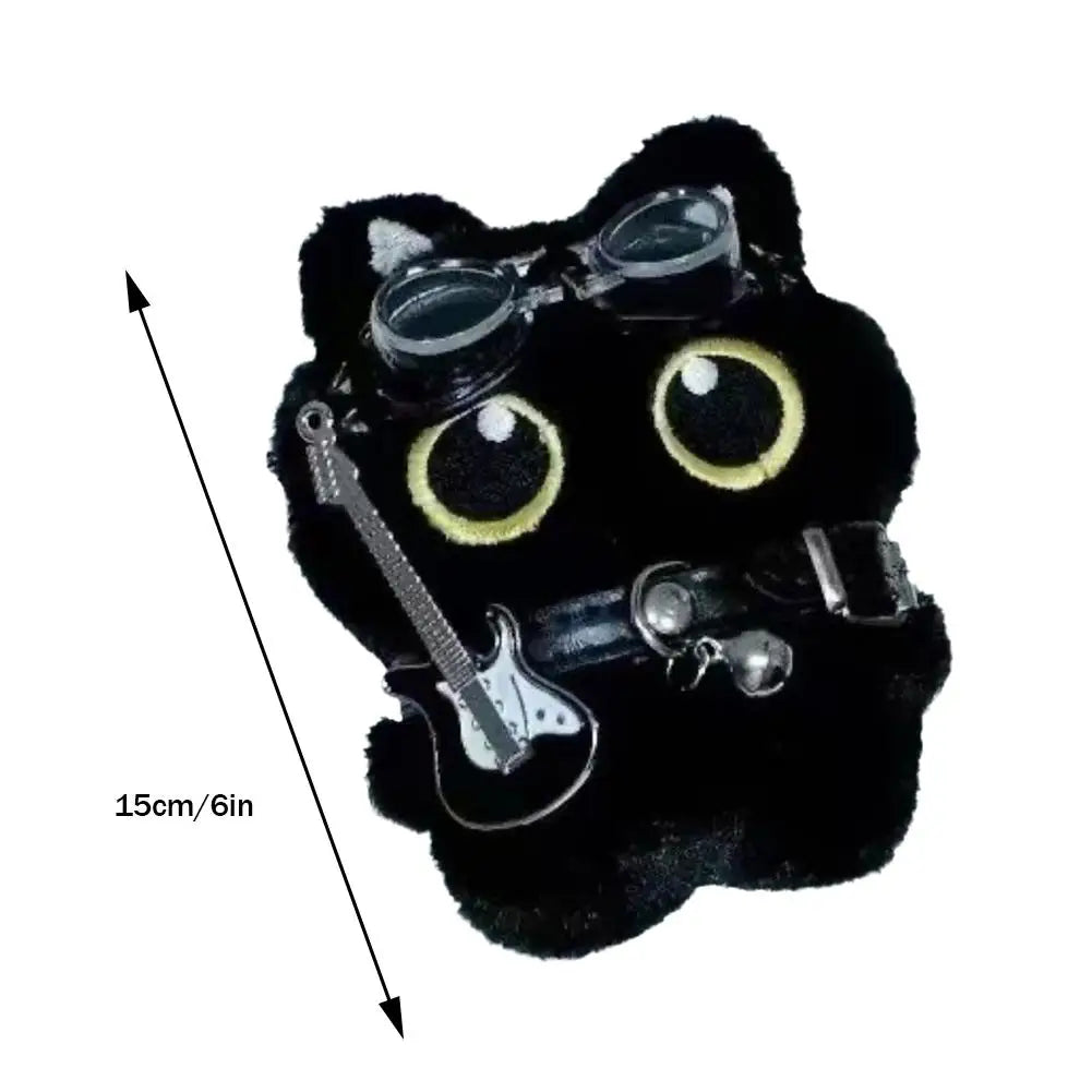 15 Cm Keychain Rock Music Black Cat Plush Toy Guitar Cute Punk Style Doll Schoolbag Pendant For Friends Birthday Gift