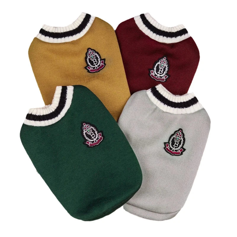 Small Dog Winter Sweater - V-Neck College Style Knitwear