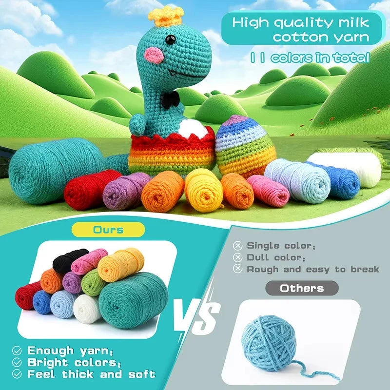 Fenrry Dinosaur Shape Doll Ornaments Hand Made Woven Crochet Wool Diy Crochet Knitted Material Bag Complete Set