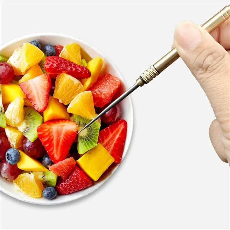 Titanium & Brass Toothpick with Portable Bottle – Multifunctional Toothpick & Fruit Fork, Strong Camping Dental Tool