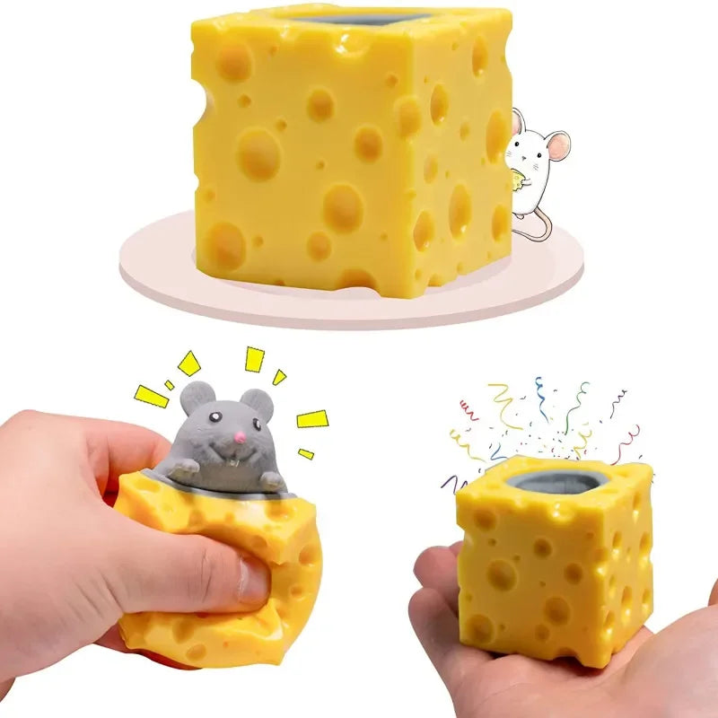 Squeeze Mouse Squishy Toy Cheese Stress Ball Squishy Rat Cheese Fidgets Squishy Mice Toy Stress Novelty Toy for People Best GIft