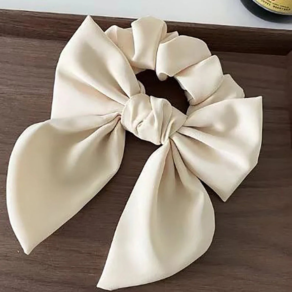 Elegant Satin Bow Hair Tie for Women – Large Ribbon Scrunchie Ponytail Holder, Solid Color Bowknot Elastic Hair Band for Girls