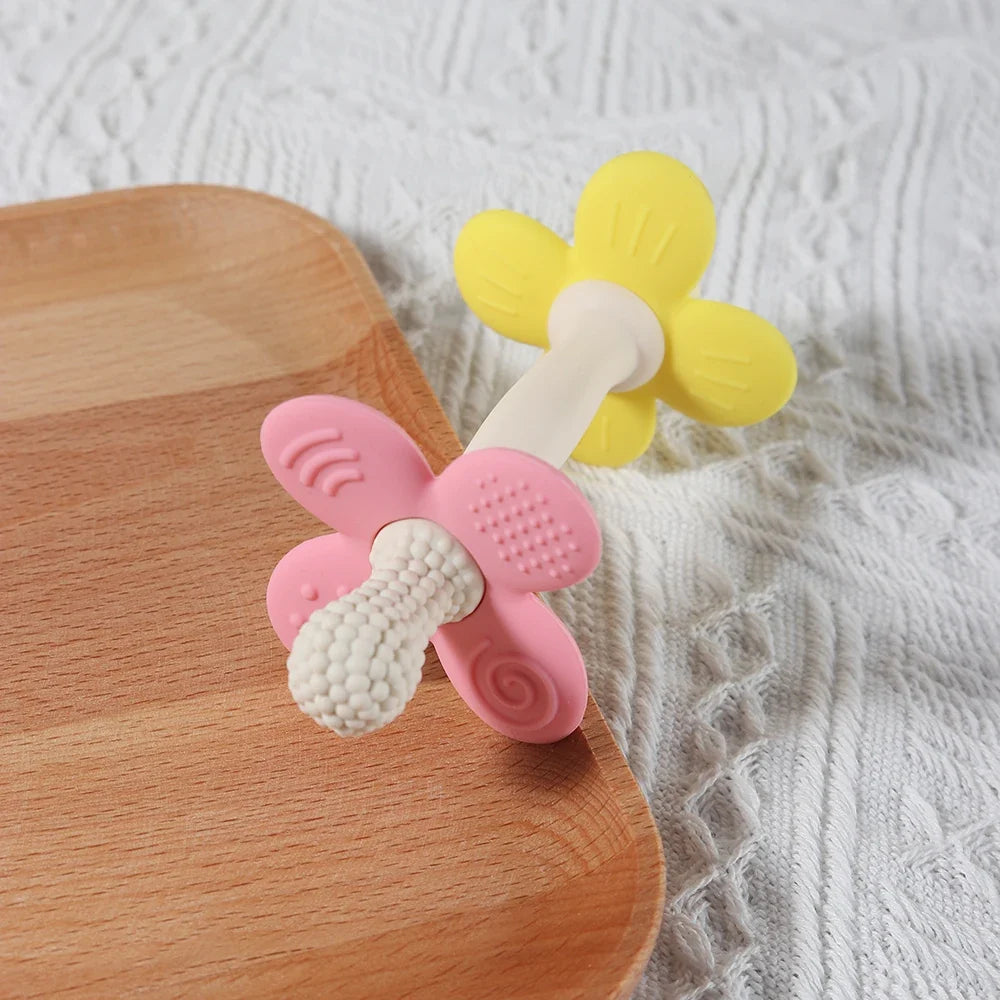 2-in-1 Baby Silicone Flower Teether – Safe, Soft & BPA-Free Chewing Toy for Soothing Sore Gums, Easy-to-Hold