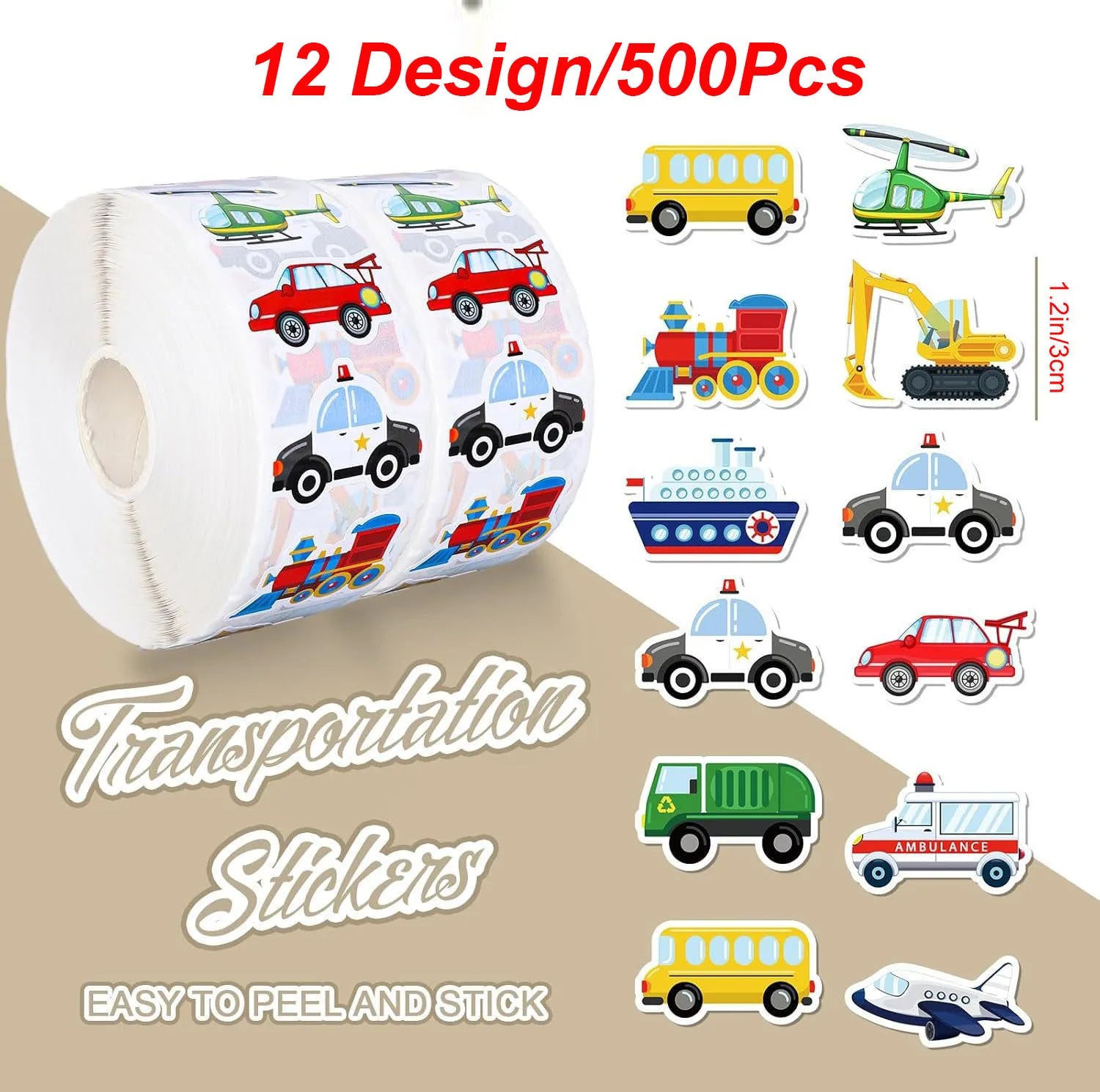 500/1000 Pcs Easykart Truck Vehicle Stickers Construction Stickers Roll For Kids Teens Vehicle Car  Potty Stickers For Home Part