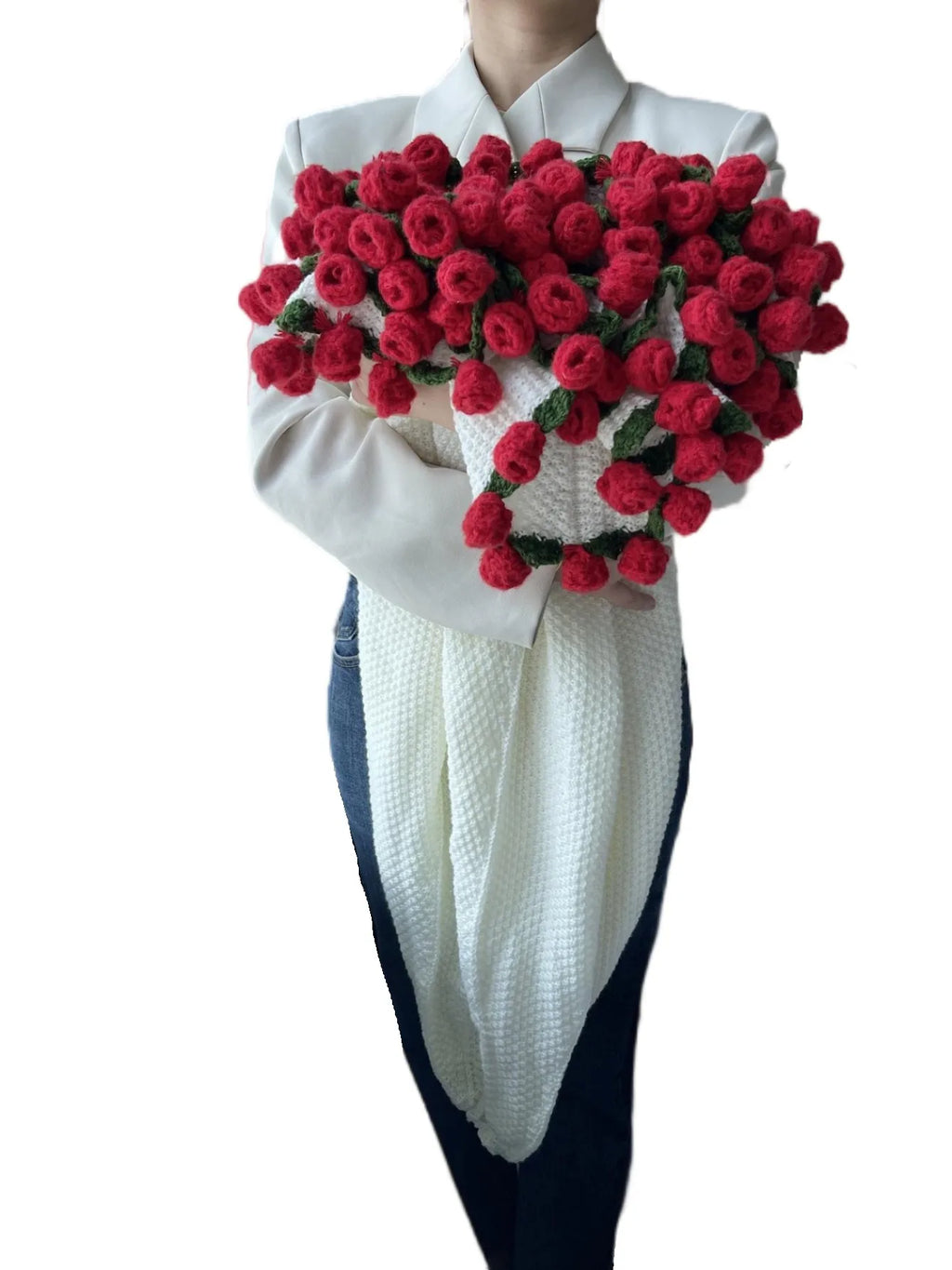 Finished Rose Blanket Bouquet Rose Flowers Handmade Crochet Acrylic Fuzzy Sweater Bed Couch Mother's Day Gift For Mum Blanket