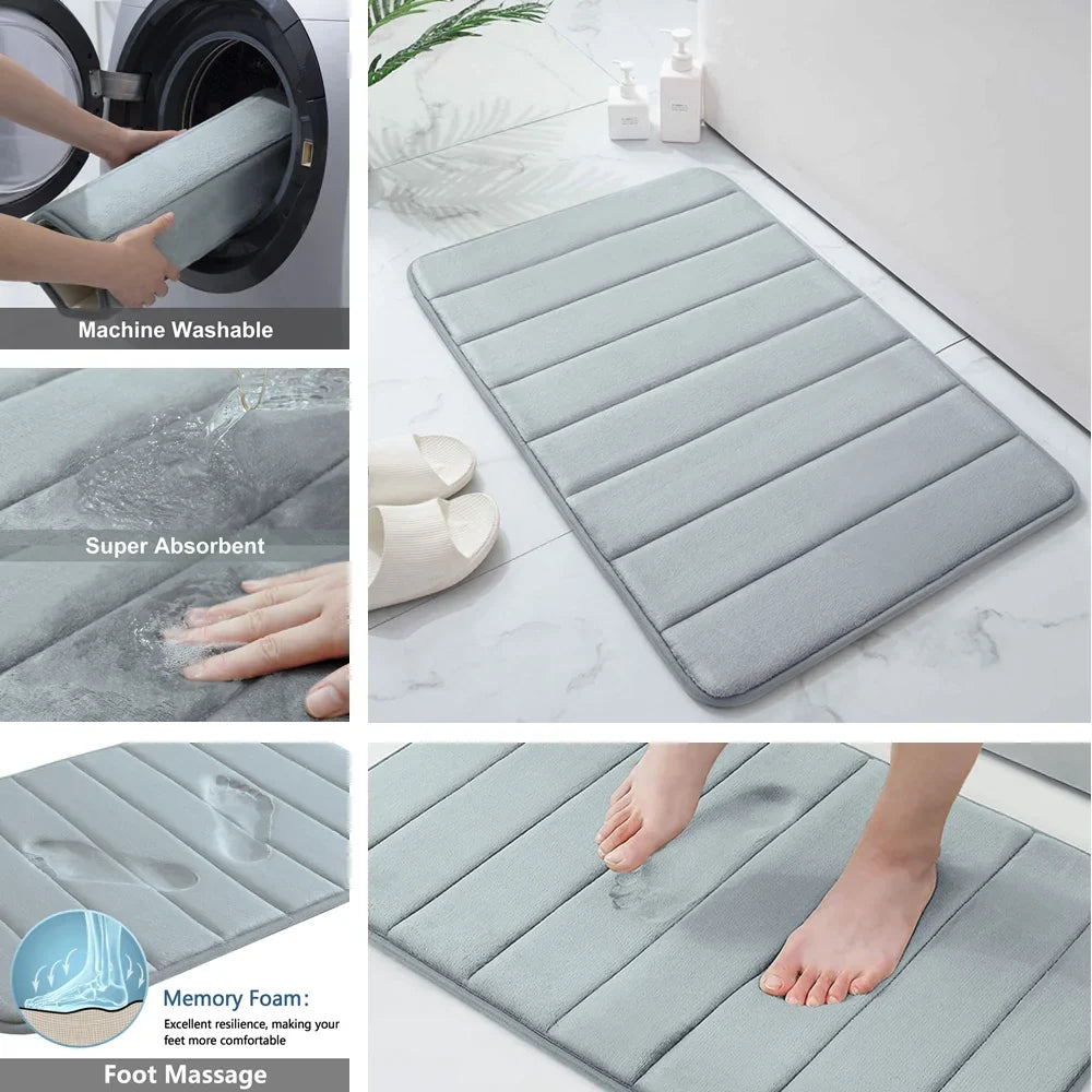 Super Absorbent Memory Foam Bath Mat – Non-Slip Bathroom Rug