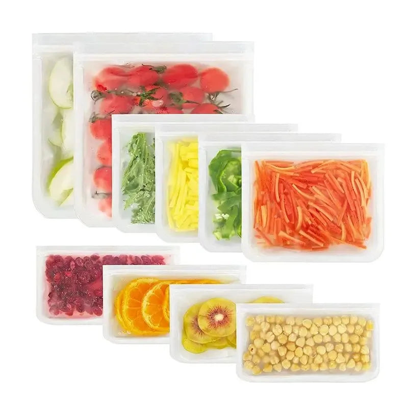 Silicone Food Storage Bags – Reusable Leakproof Stand-Up Zip Lunch & Snack Containers for Fresh Food